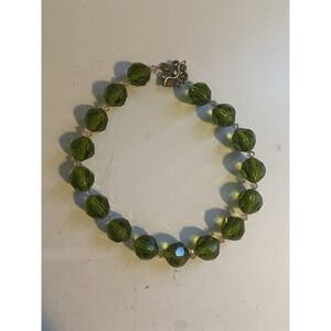 Green Faceted Beaded Necklace w/ Clear Spacers